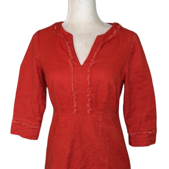 Boden Red Orange Textured Fringe Hem Mini Dress - 6 - Picture 4 of 15